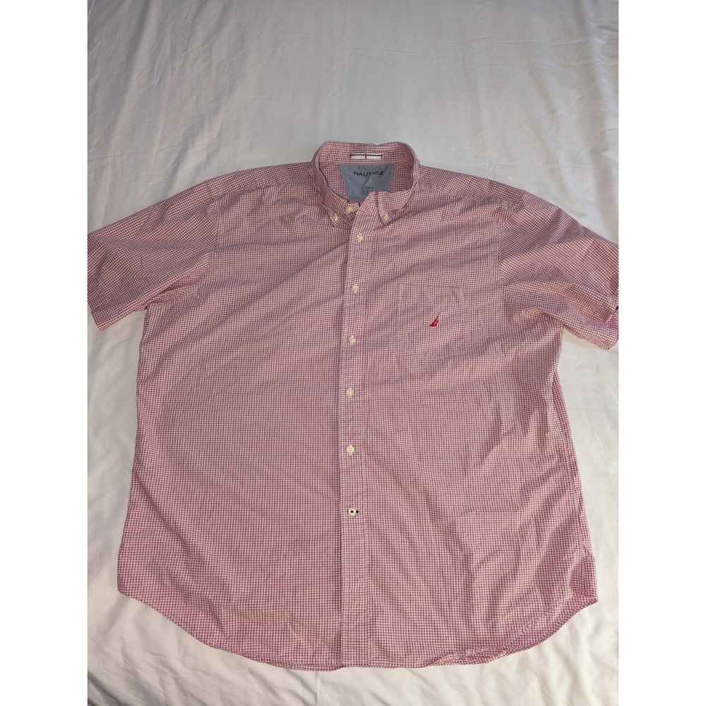 Nautica Mens 2XL Red Plaid 100% Cotton Short Sleeve Casual Button Up Shirt